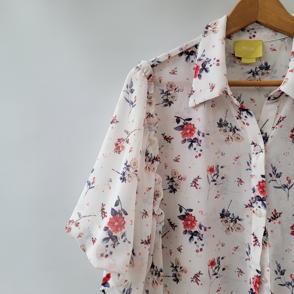 Anthropologie Maeve Dellaroe Floral Blouse Size Large Cottsgecore Ditzy Neutral - Picture 8 of 16